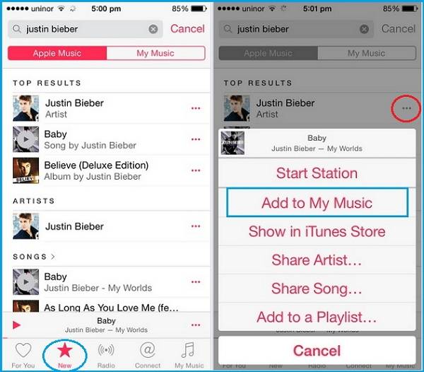 Нажмите кнопку « Плюс», чтобы добавить музыку Apple в свою музыкальную библиотеку